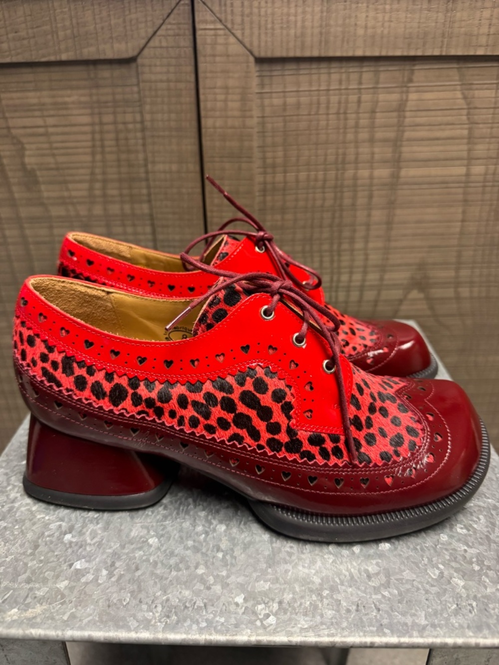 Rosamund Burgundy Laceup Heels with Brogue hearts - Picture 4 of 5